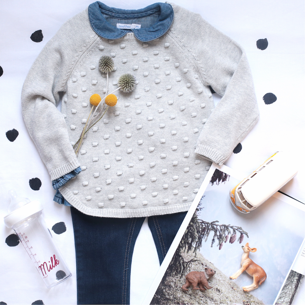 Look Automne Boutchou Pullover Monoprix Bebe Fille Le Biberon Francais Petit Champignon De Paris